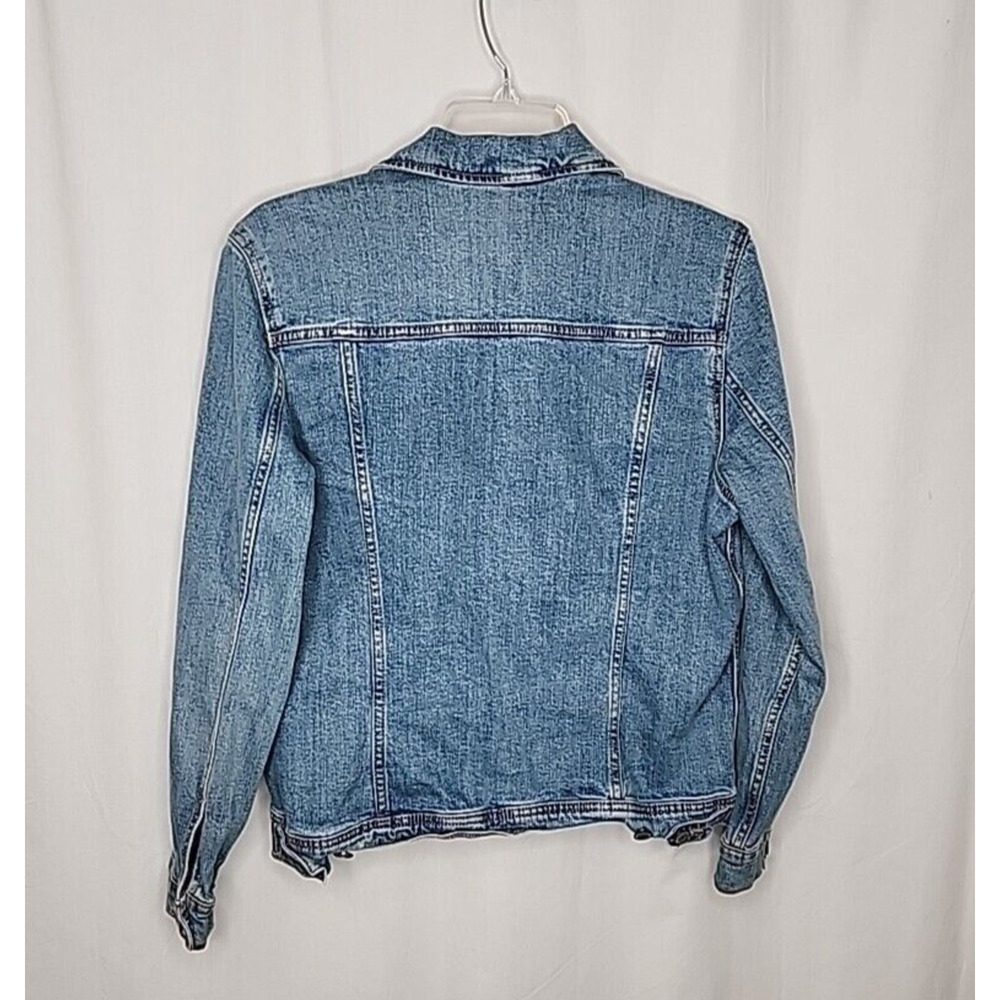 Women's Old Navy Large Blue Denim Trucker Jacket Cotton 1% Spandex Stretch - Picture 12 of 13